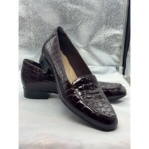 Clarks Collection Shoes Womens 11 N Burgundy Croc Wedge Loafers Clogs Comfort